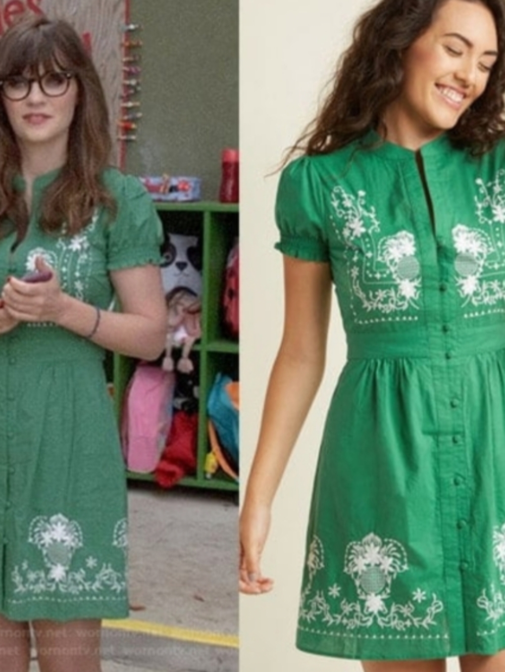 Modcloth Green Embroidered Dress as seen on New Girl